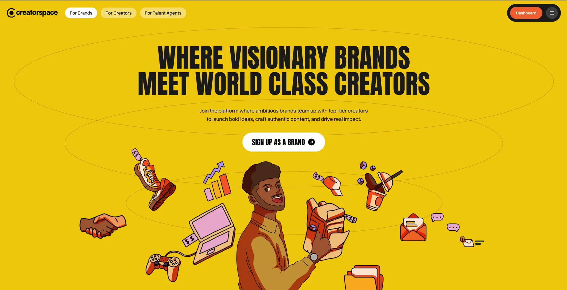 The Creatorspace home page for brands, headlined “Where visionary brands meet world class creators.”