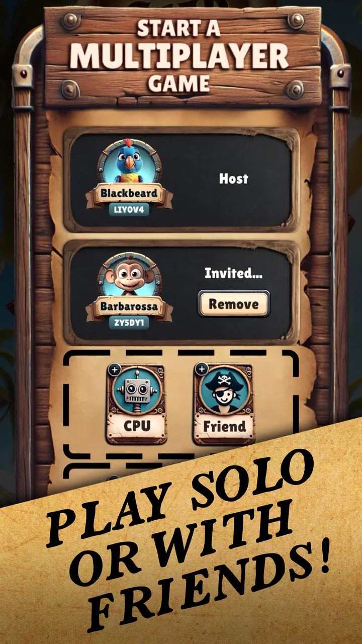 Setting up a Swab the Deck multiplayer game with friends or computer players.